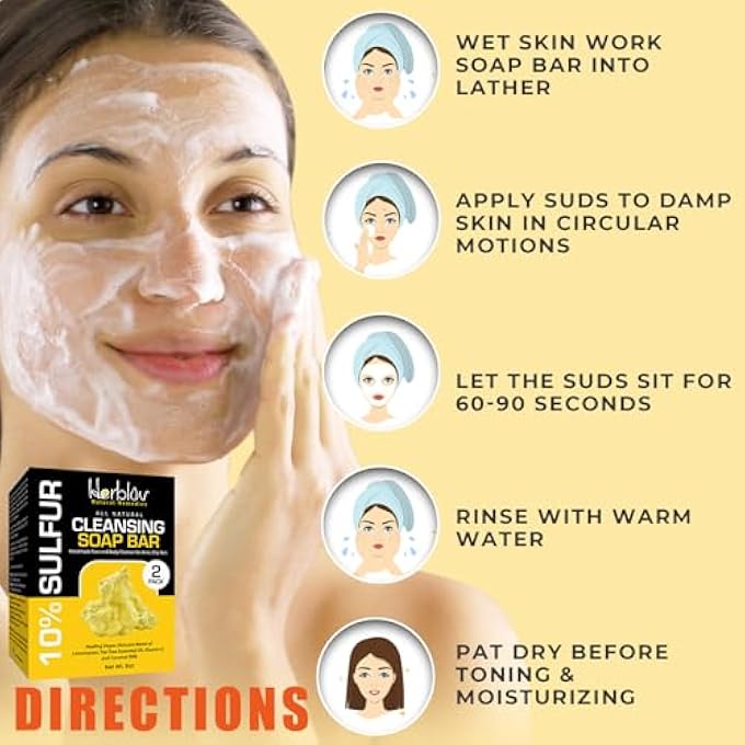 Herblov CLEANSING 10% SULFUR SOAP BAR FOR FACE & BODY  NATURAL SHINE CONTROL FACIAL CLEANSER FOR ACNE, OILY SKIN  MADE IN USA HEALING SKINCARE WASH WITH LEMONGRASS, TEA TREE OIL, VITAMIN E, COCONUT MILK - Image 4